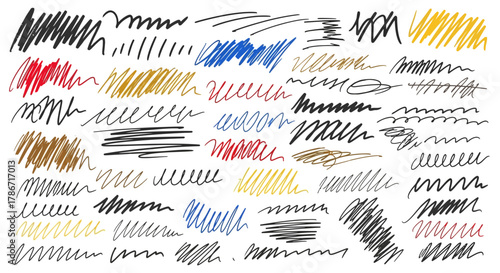 Collection of Colorful Hand Drawn Scribbles and Scratches for Creative Backgrounds