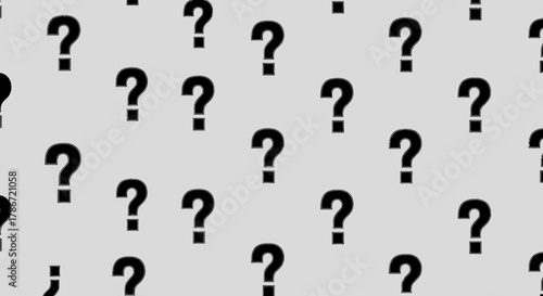 Seamless pattern filled with black question marks on light gray background expressing uncertainty