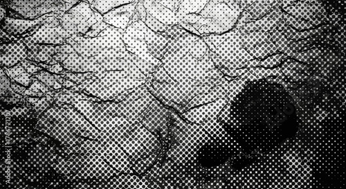 Monochromatic abstract halftone pattern with crackle effect and dark spot