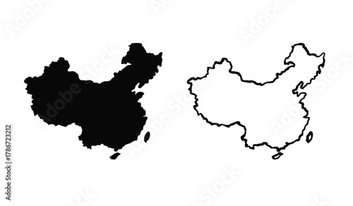 China map hand drawn scribble sketch. Country map for infographic, brochures and presentations isolated on black background. Vector illustration