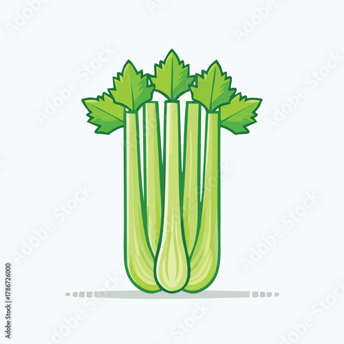 Cartoon Illustration of Fresh Celery Stalks on White Background