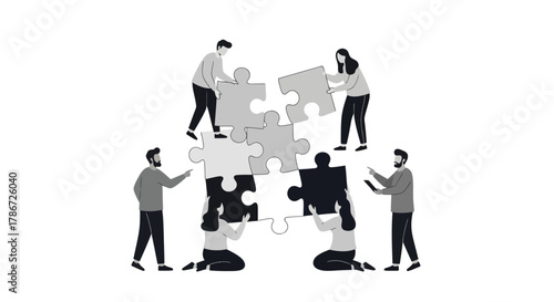 People working together to assemble a large puzzle.
