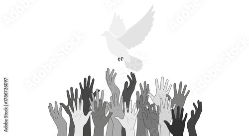 Hands reaching for peace dove symbol of hope and unity.