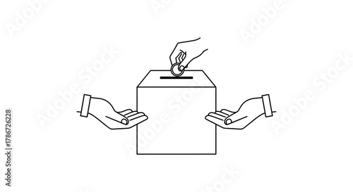 Hands interacting with a ballot box symbolizing voting and democratic processes.