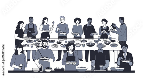 People gathered around a table enjoying a meal together sharing food and company.