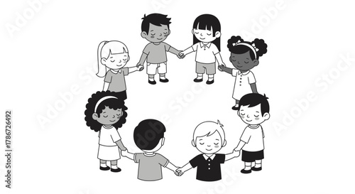 Diverse Children Holding Hands in a Circle: Unity and Friendship.