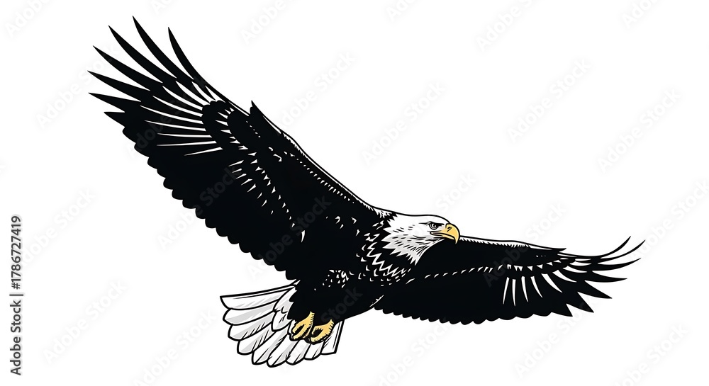 Obraz premium Majestic bald eagle in flight with wings spread wide isolated on white background