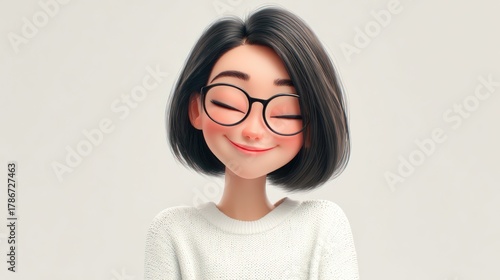 Wallpaper Mural 3D-rendered illustration of a cheerful, animated girl with short black hair, glasses, and a sweater Torontodigital.ca