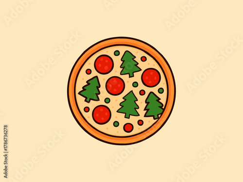 Pizza with Christmas toppings (red, green).ai