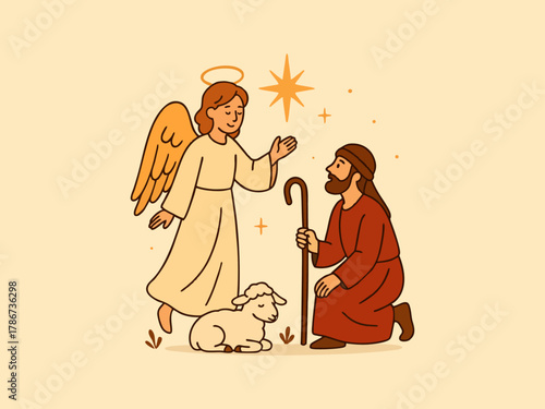 Annunciation to the Shepherds Vector Illustration. Angel Giving Good News for Christmas Nativity