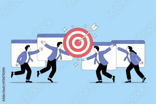 Business team collaboration towards shared goal success strategy planning and execution for achieving targets