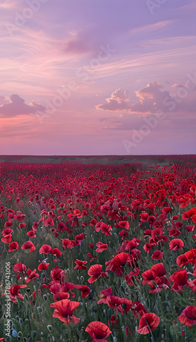Vibrant Red Flowers Stretching to the Horizon in a Scenic Landscape - Endless Beauty and Blooms in Nature Photography