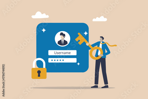 Secure login access concepts with user profile key and padlock symbols representing cybersecurity and data protection