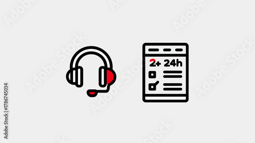 Customer service headset and quick response checklist icons, symbolizing online support, fast delivery, and efficient communication solutions.