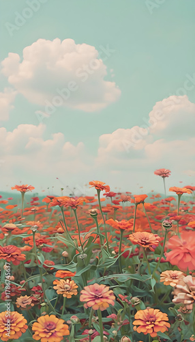 Vibrant Orange Zinnias Blossoming Beautifully Beneath the Clear Blue Summer Sky - Stunning Flower Photography