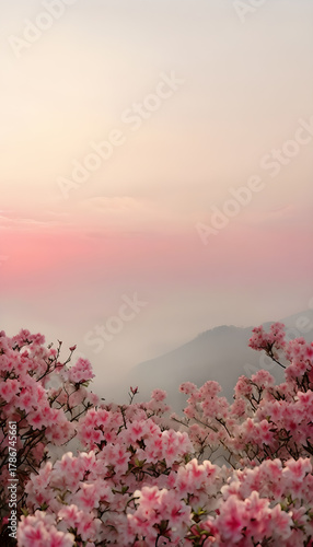 Pink Blossoms Fading Into Horizon: Beautiful Nature Scene with Pastel Flowers and Scenic View for Spring Landscape Photography