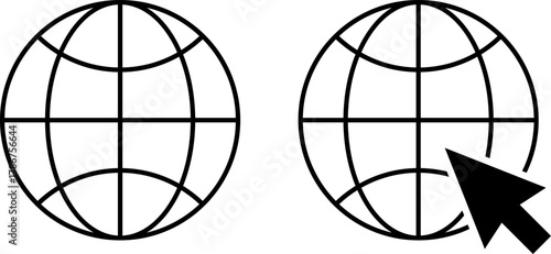 Two globe icons one with a cursor pointing