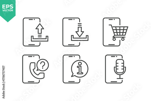 Set Of Smartphone Line Icons. Outline Symbols Elements Collection. stock illustration