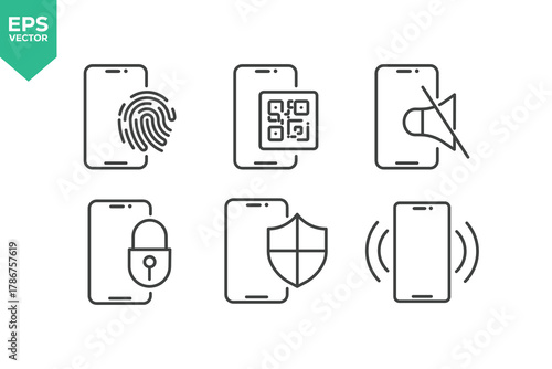 Set Of Smartphone Line Icons. Outline Symbols Elements Collection. stock illustration