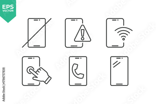 Set Of Smartphone Line Icons. Outline Symbols Elements Collection. stock illustration