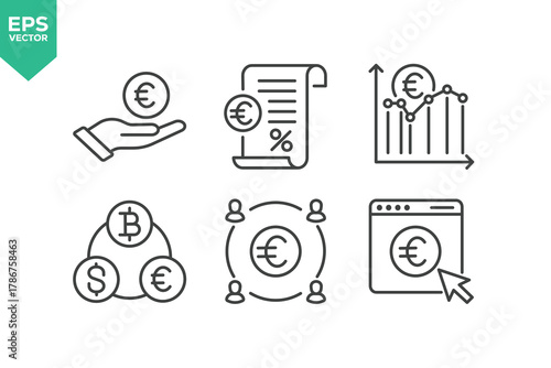 Set Of Euro Icons. Outline Symbols Elements Collection. stock illustration.