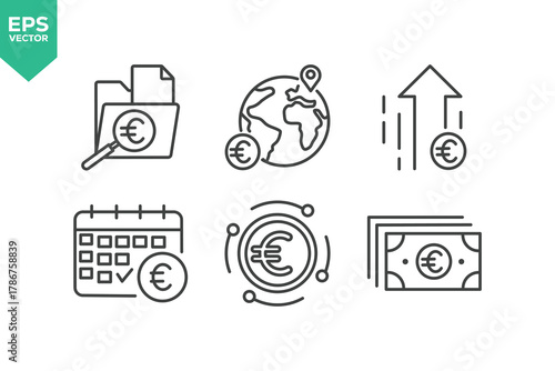 Set Of Euro Icons. Outline Symbols Elements Collection. stock illustration.