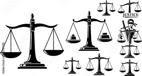 Weight balance scale silhouette, Justice weight scale silhouette, Weight balance scale, Justice weight scale, Balance scale clipart, Weight balance scale vector set.