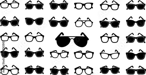 Eyeglasses silhouette, Glasses silhouette, Eyeglasses, Glasses, Sunglasses silhouette, Sunglasses, Eyeglasses clipart, Eyeglasses icon, Eyeglasses vector illustration set