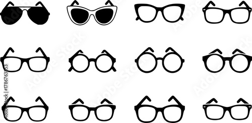 Eyeglasses silhouette, Glasses silhouette, Eyeglasses, Glasses, Sunglasses silhouette, Sunglasses, Eyeglasses clipart, Eyeglasses icon, Eyeglasses vector illustration set