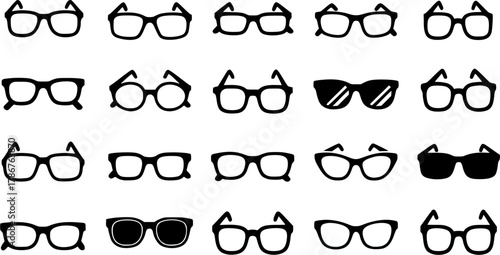 Eyeglasses silhouette, Glasses silhouette, Eyeglasses, Glasses, Sunglasses silhouette, Sunglasses, Eyeglasses clipart, Eyeglasses icon, Eyeglasses vector illustration set