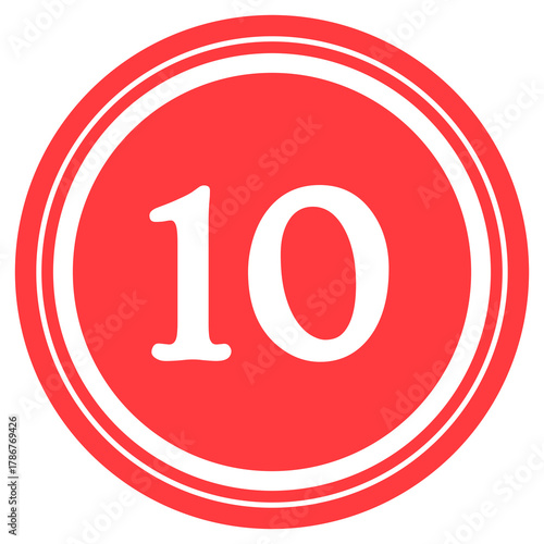 Red circular design with number '10' at the center