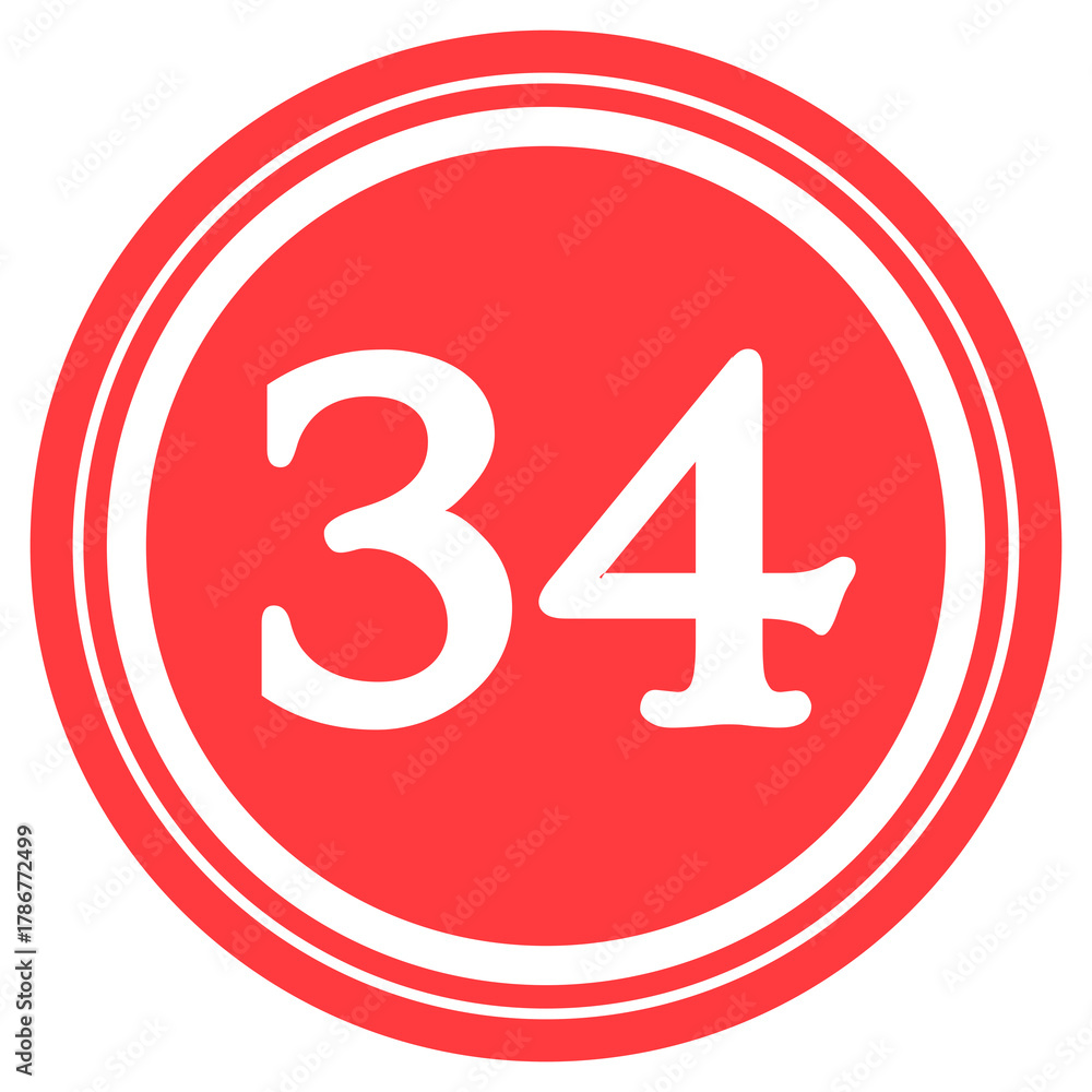 Fototapeta premium Red circular design with number '34' at the center
