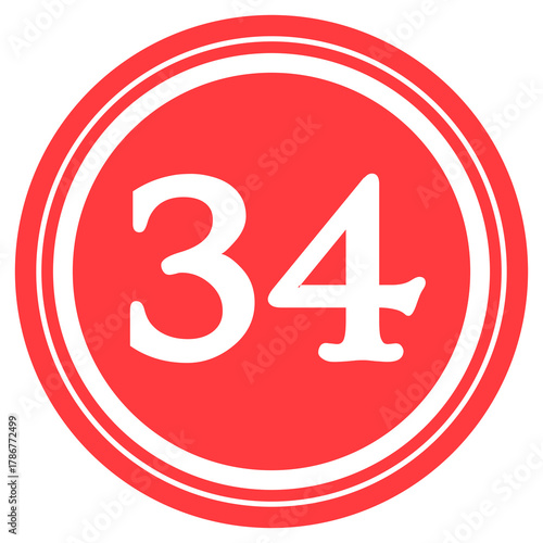 Red circular design with number '34' at the center