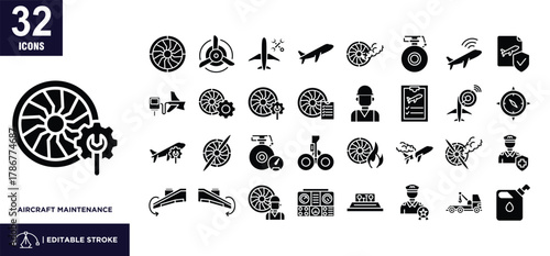 Aircraft Maintenance glyph icon set	