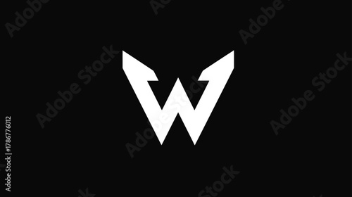 Stylized white letter W symbol on black background. Modern graphic design element, abstract initial logo icon, monogram vector.