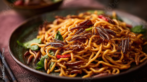 Alternative food pasta with edible insects, ai generated