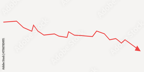 Downward graph arrow element, red design vector