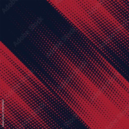 Red halftone dots blue color pattern gradient grunge texture background. Dot pop art comic sport style vector  football, basketball, baseball, tennis, rugby, bicycling background grunge