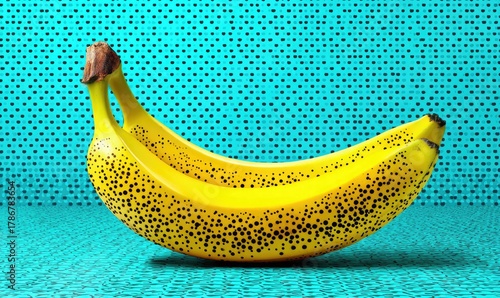 Two ripe bananas on blue pixelated background
