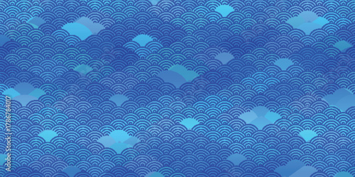 青　波　和柄　模様　背景