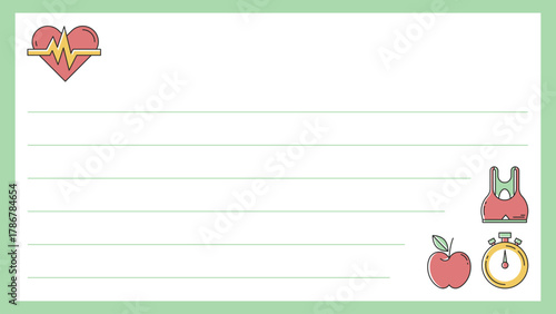Fitness lined paper, cute activity log vector