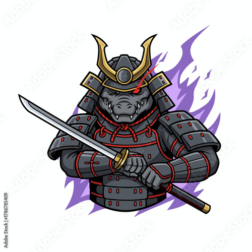 Fantasi ksatria pedang baja vektor maskot tengkorak desain kartun