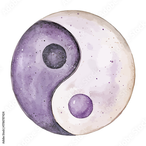 Watercolor Purple Yin Yang Symbol Illustration 
