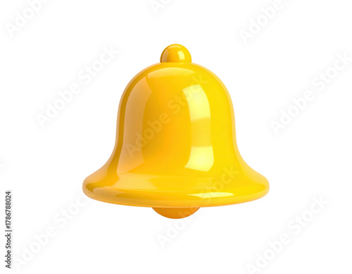Glossy, yellow bell icon centered on a solid black backdrop