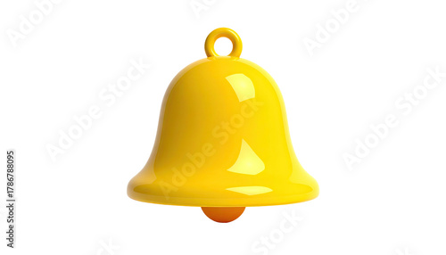 Gleaming yellow bell icon, glossy 3D render on black