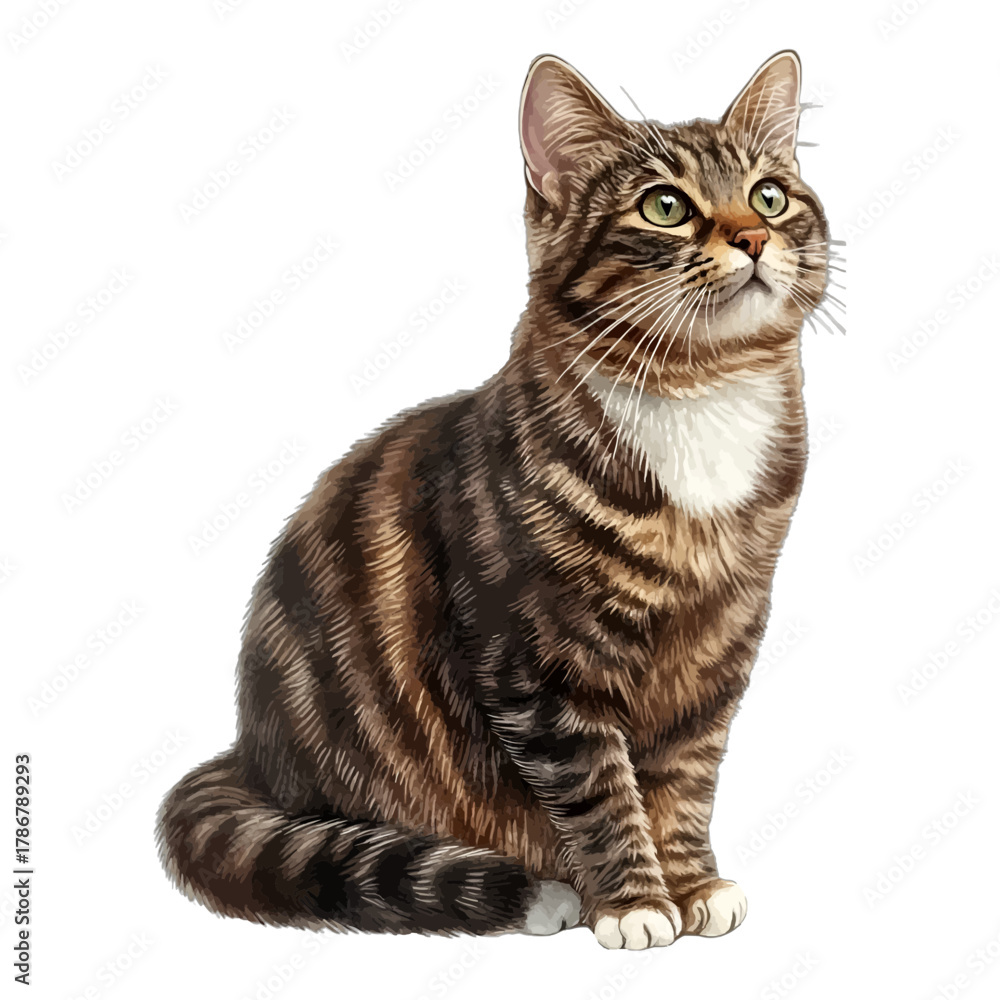 Obraz premium Realistic Brown Mackerel Tabby Cat Vector Illustration 