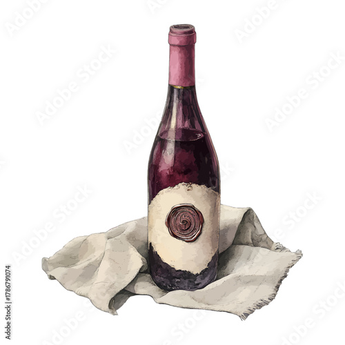 Red Wine Bottle Watercolor Illustration
