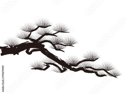 墨絵の松モノクロ_ベクターイラスト