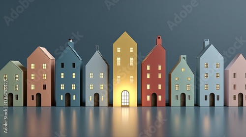 Fototapeta Naklejka Na Ścianę i Meble -  Pastel Colored Miniature Town At Night