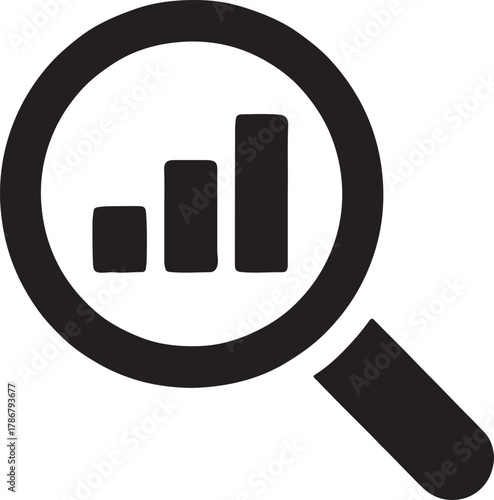 Magnifying glass over bar chart